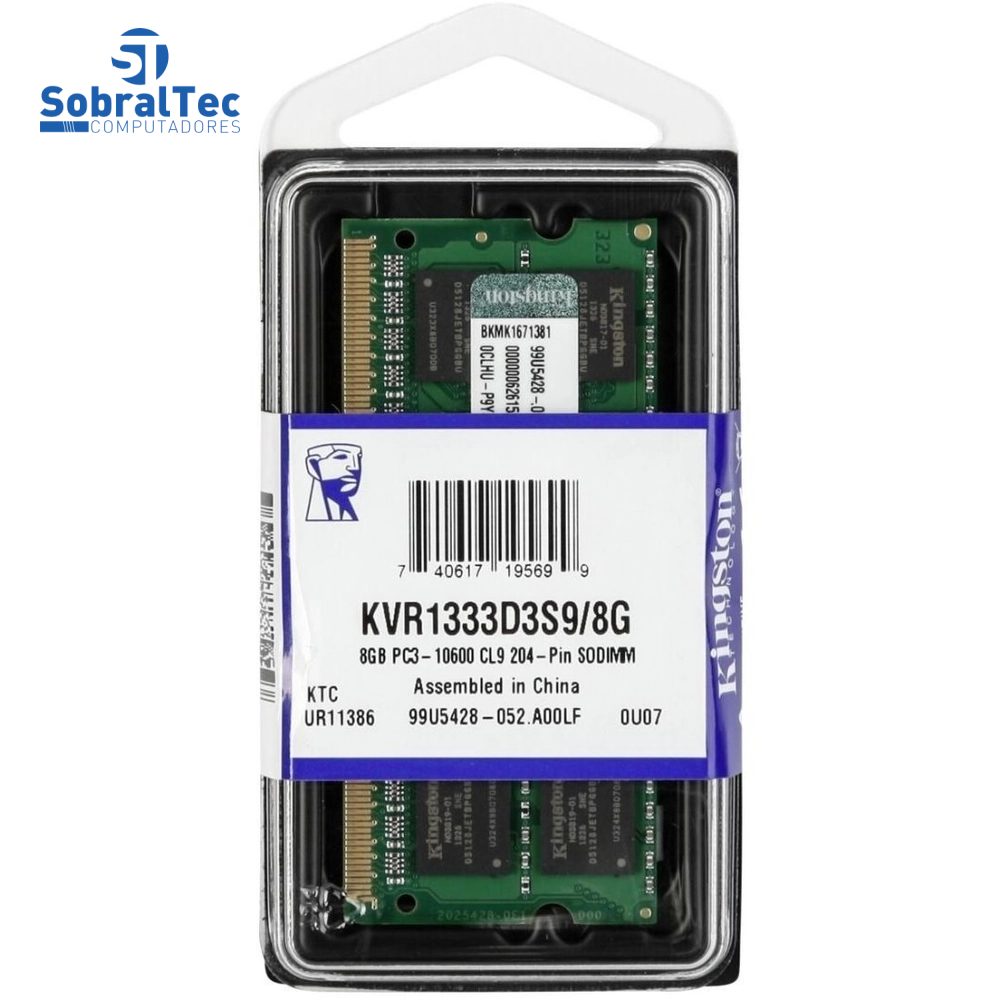 Memória Ram Notebook 8GB Ddr3 Kingston 1333mhz Kvr1333d3s9/8G